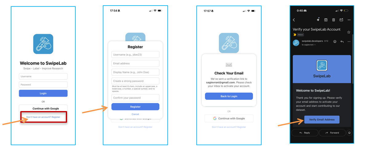 Registration screen