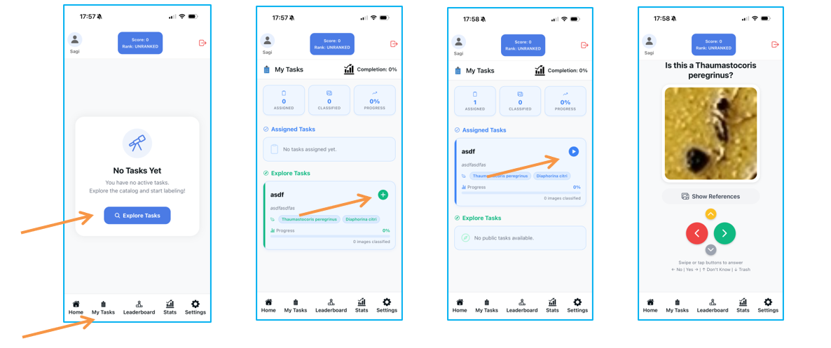 Tasks screen